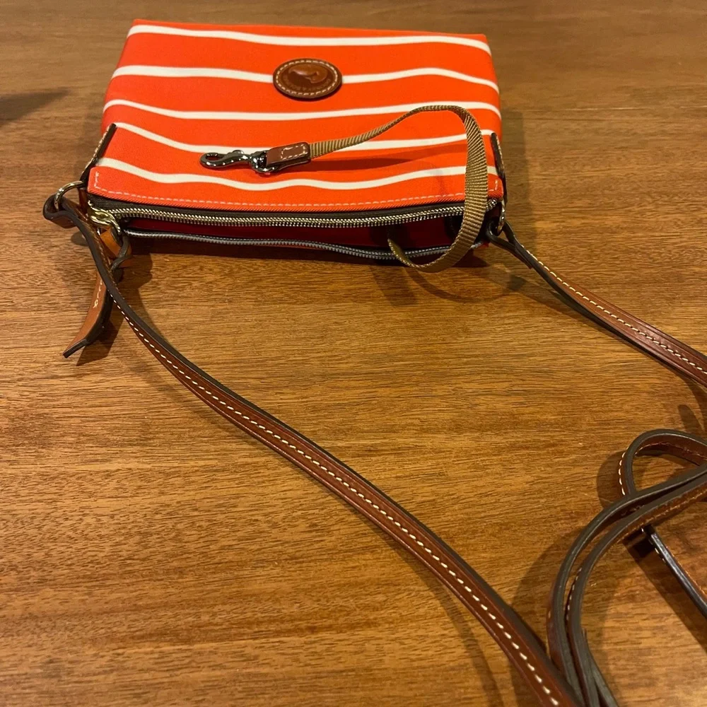 Dooney & Bourke Crossbody Bag Purse Striped Orange & White